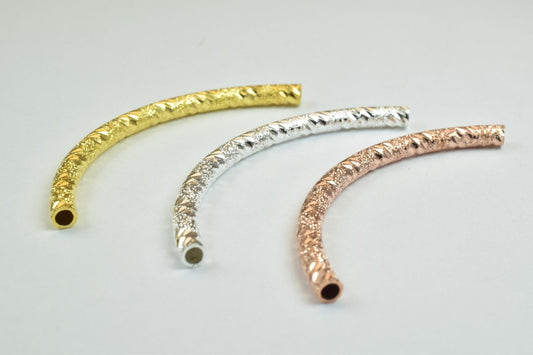 12 PCs Curve Tube Jewelry Finding Beads 3x40mm/3x45mm/3x50mm Diamond Cut Gold/Silver/ RoseGold For Jewelry Making