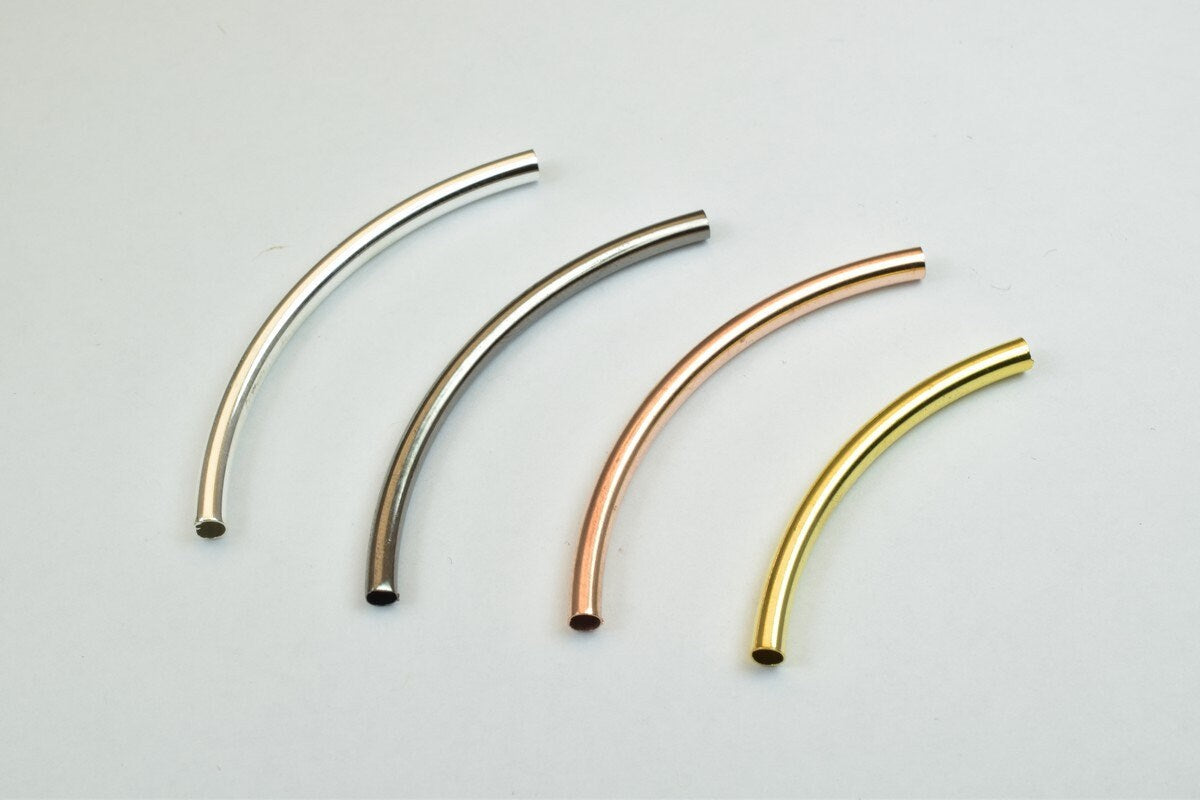 12 PCs Curve Tube Jewelry Finding Beads 3x40mm/3x45mm/3x50mm Plain Tube Gold/Silver/Gun Metal/ RoseGold For Jewelry Making