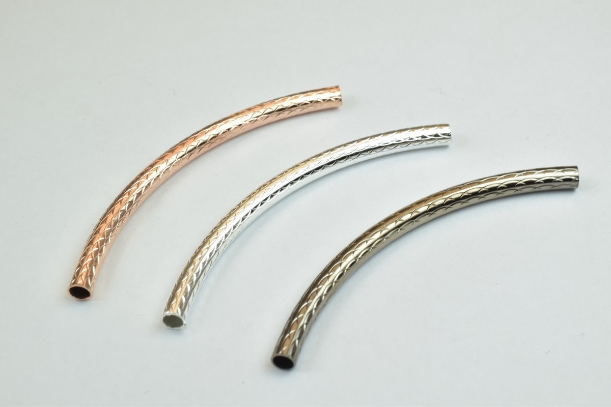 12 PCs Curve Tube Jewelry Finding Beads 3x40mm/3x45mm/3x50mm Diamond Cut Gold/Silver/ RoseGold For Jewelry Making