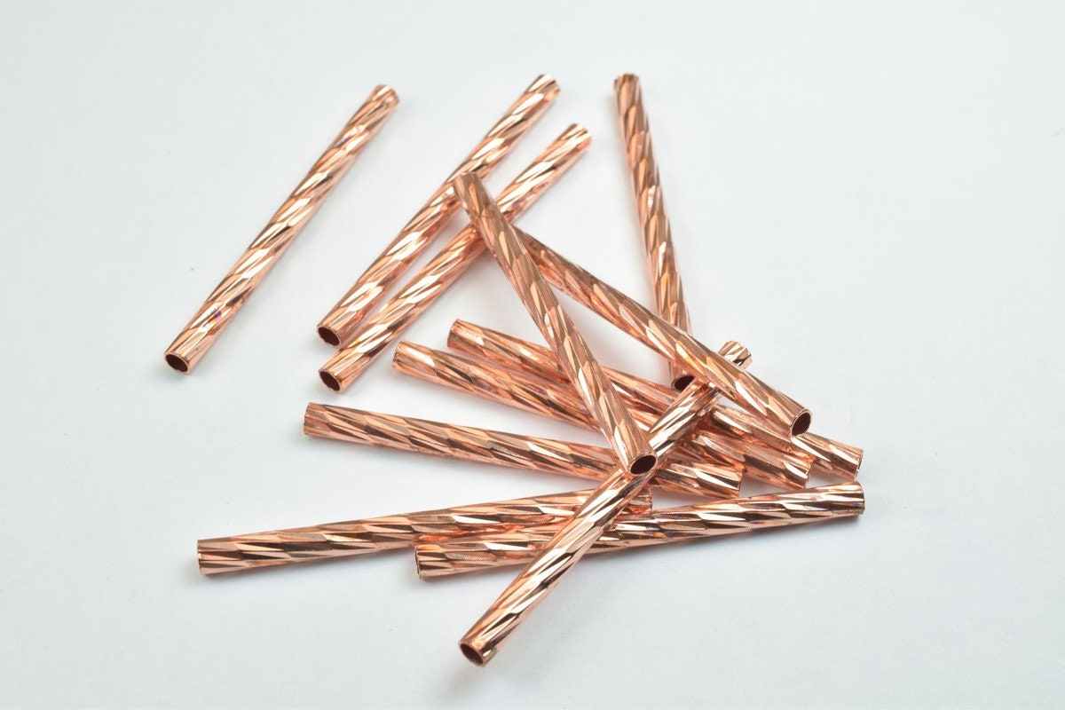 12 PCs Straight Tube Jewelry Finding Beads 3x40mm/3x45mm/3x50mm Diamond Cut Gold/Silver/ Rose Gold For Jewelry Making