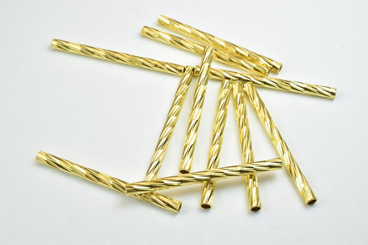 12 PCs Straight Tube Jewelry Finding Beads 3x40mm/3x45mm/3x50mm Diamond Cut Gold/Silver/ Rose Gold For Jewelry Making