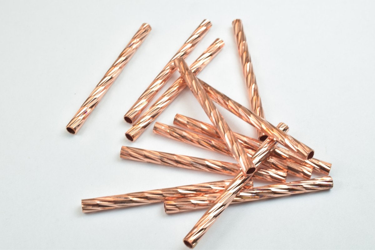 12 PCs Straight Tube Jewelry Finding Beads 3x40mm/3x45mm/3x50mm Diamond Cut Gold/Silver/ Rose Gold For Jewelry Making