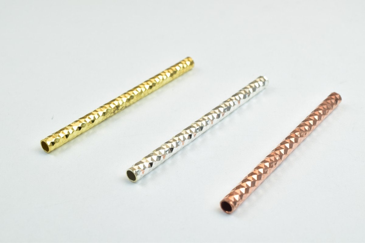 12 PCs Straight Tube Jewelry Finding Beads 3x40mm/3x45mm/3x50mm Diamond Cut Gold/Silver/ Rose Gold Diamond Cut For Jewelry Making