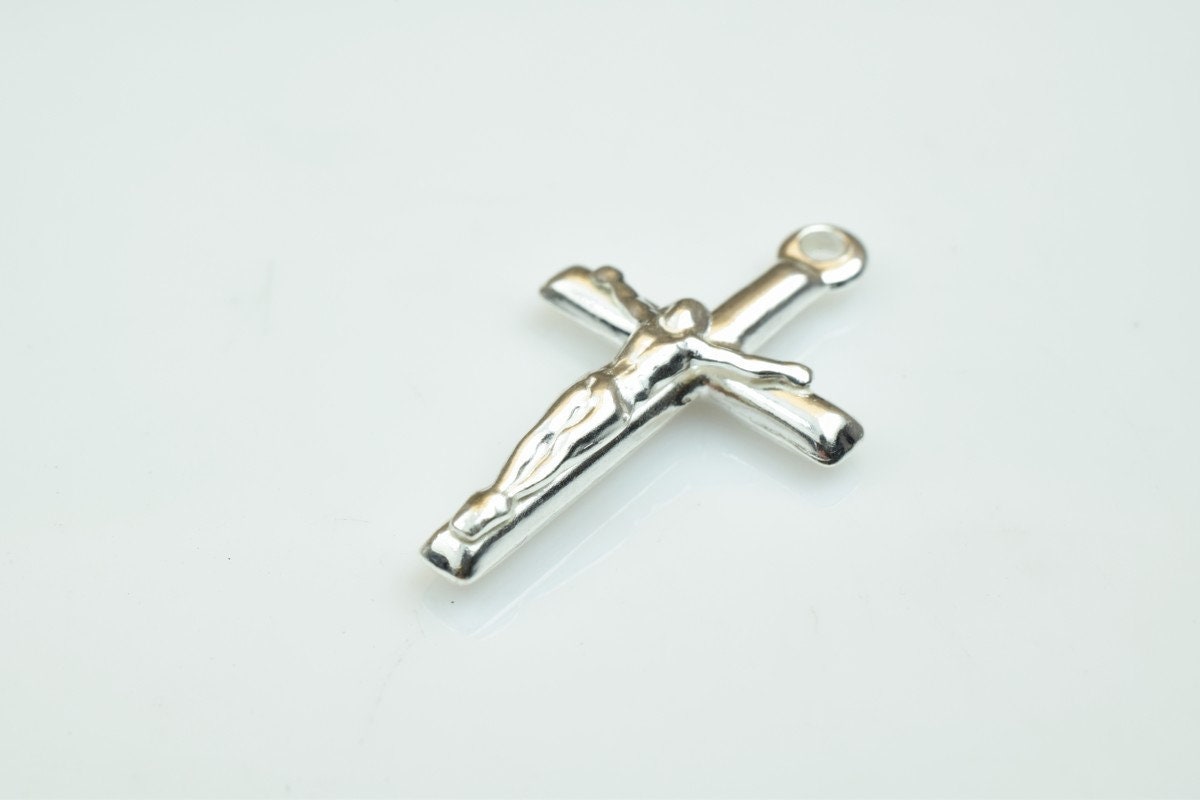 Cross Charm 925 Sterling Silver 25x15mm Christian Cross Charm, Christian Charm Made in Italy For Jewelry Making SS6005