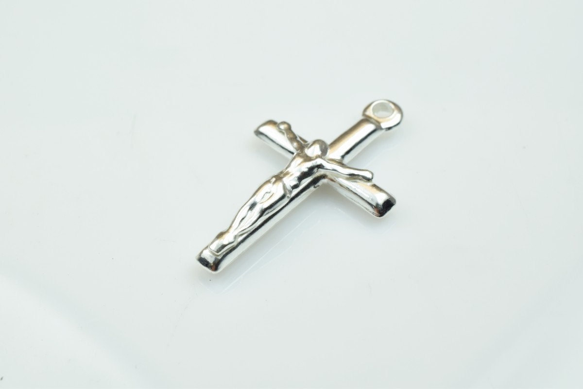 Cross Charm 925 Sterling Silver 25x15mm Christian Cross Charm, Christian Charm Made in Italy For Jewelry Making SS6005