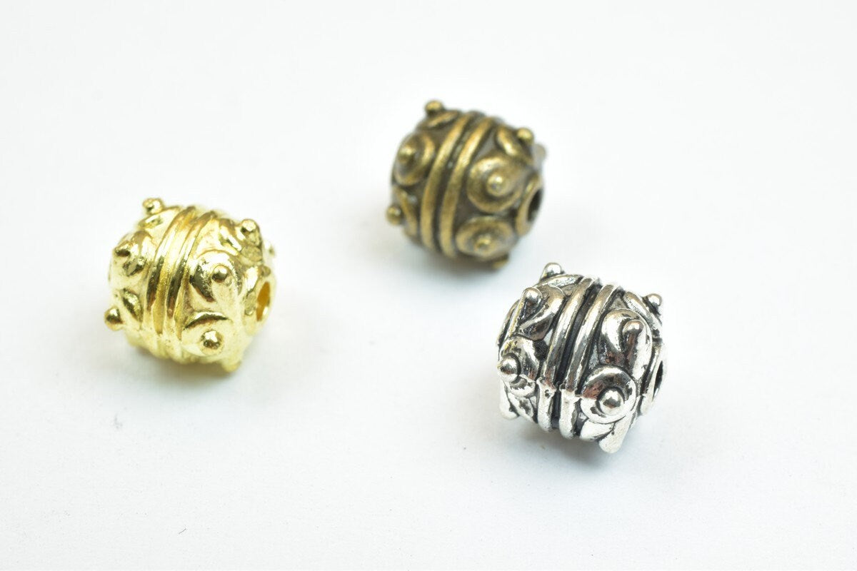 12 PCs Antique Silver/Gold/Antique Green Beads Size 7mm Hole Size 1mm For Jewelry Making