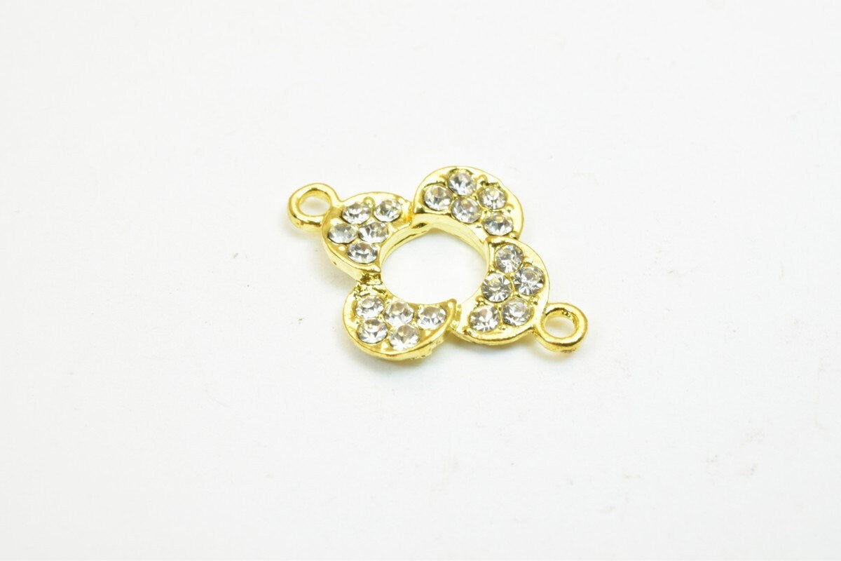 Clover Flower Rhinestone Connecting Charm with Pave Beads 4 PCs Size 21x15mm Thickness 3mm 2 Jump Rings 1.5mm For Jewelry Making