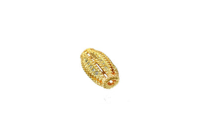 Cubic Zirconia Pave 18K Gold Filled EP Or Rhodium Plated CZ Rhinestone Beads Size 12.5x8mm,Thickness 6mm, Hole 2x1mm Oval Beads GFM50,GFM50W BeadsFindingDepot