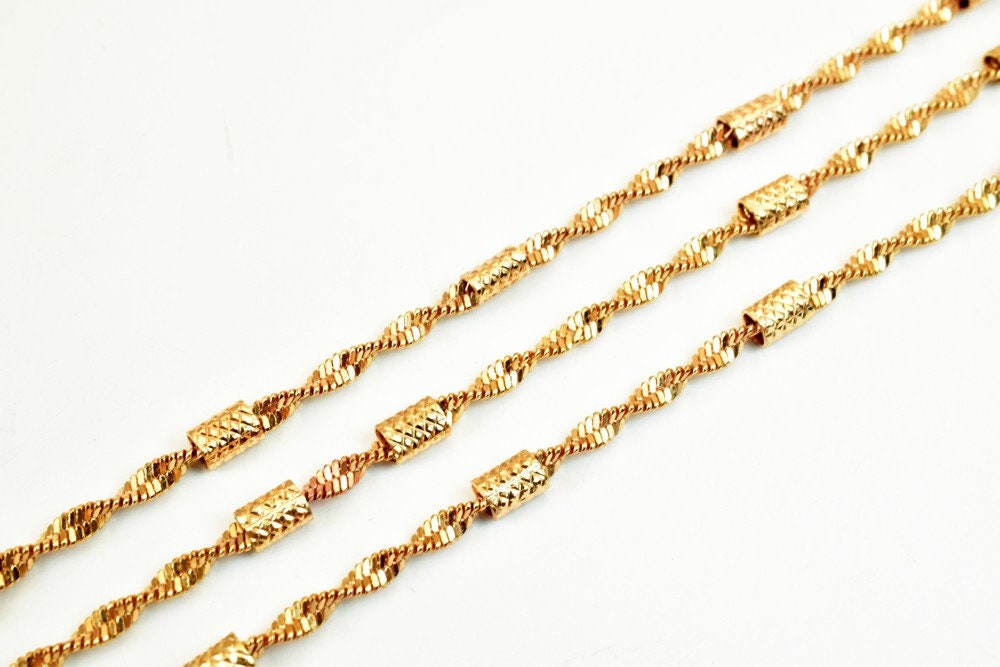 18K Pinky Gold Filled EP Chain Twisted Herringbone Chain, Tube Chain Width 2.5mm Thick 2.5mm Findings for Jewelry Making Sold by Foot PGF25