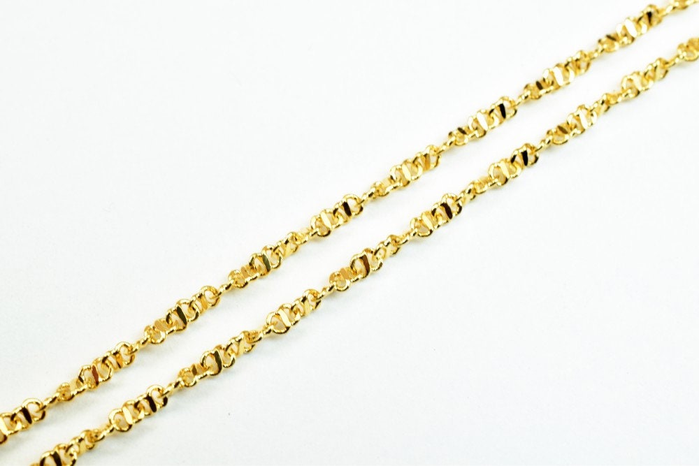 Pinky Gold Filled EP Twisted Chain 18KT Gold Filled Size 17.5" Inch Long 1mm Width 1mm Thickness For Jewelry Making Item #CG387