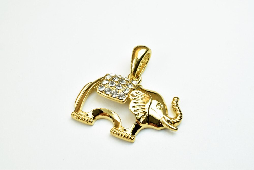 18K as Gold Filled* Elephant Pendant Charm Size 22.5x32mm With CZ Cubic Zirconia Stone as Gold Filled* Pendant For Jewelry Making GP106