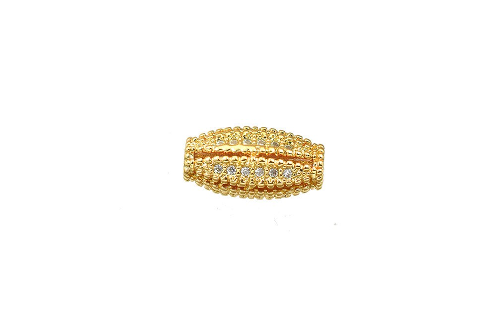 Cubic Zirconia Pave 18K Gold Filled EP Or Rhodium Plated CZ Rhinestone Beads Size 12.5x8mm,Thickness 6mm, Hole 2x1mm Oval Beads GFM50,GFM50W BeadsFindingDepot