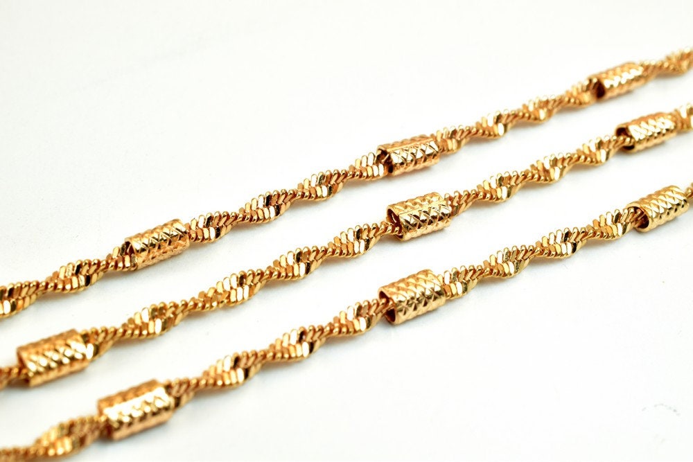 18K Pinky Gold Filled EP Chain Twisted Herringbone Chain, Tube Chain Width 2.5mm Thick 2.5mm Findings for Jewelry Making Sold by Foot PGF25