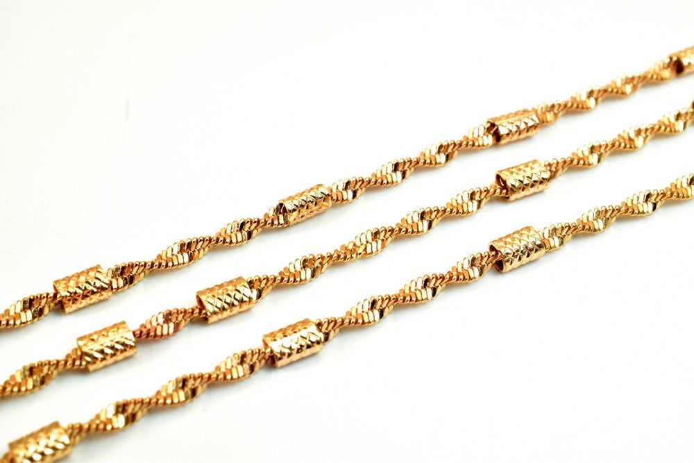 18K Pinky Gold Filled EP Chain Twisted Herringbone Chain, Tube Chain Width 2.5mm Thick 2.5mm Findings for Jewelry Making Sold by Foot PGF25