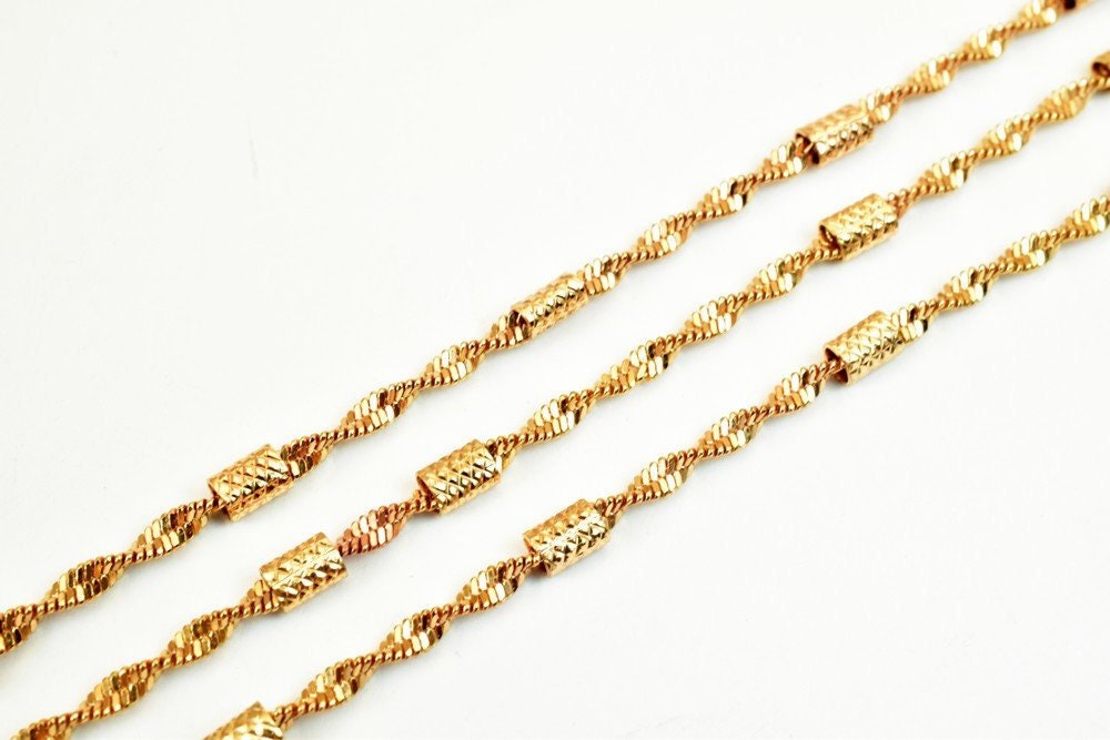 18K Pinky Gold Filled EP Chain Twisted Herringbone Chain, Tube Chain Width 2.5mm Thick 2.5mm Findings for Jewelry Making Sold by Foot PGF25