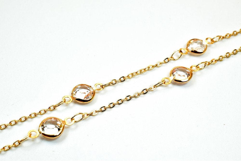 18K Pinky Gold Filled EP Chain Rhinestone Width 7mm Thickness 3mm Gold-Filled findings for Gold Filled Jewelry Making Sold by Foot PGF29