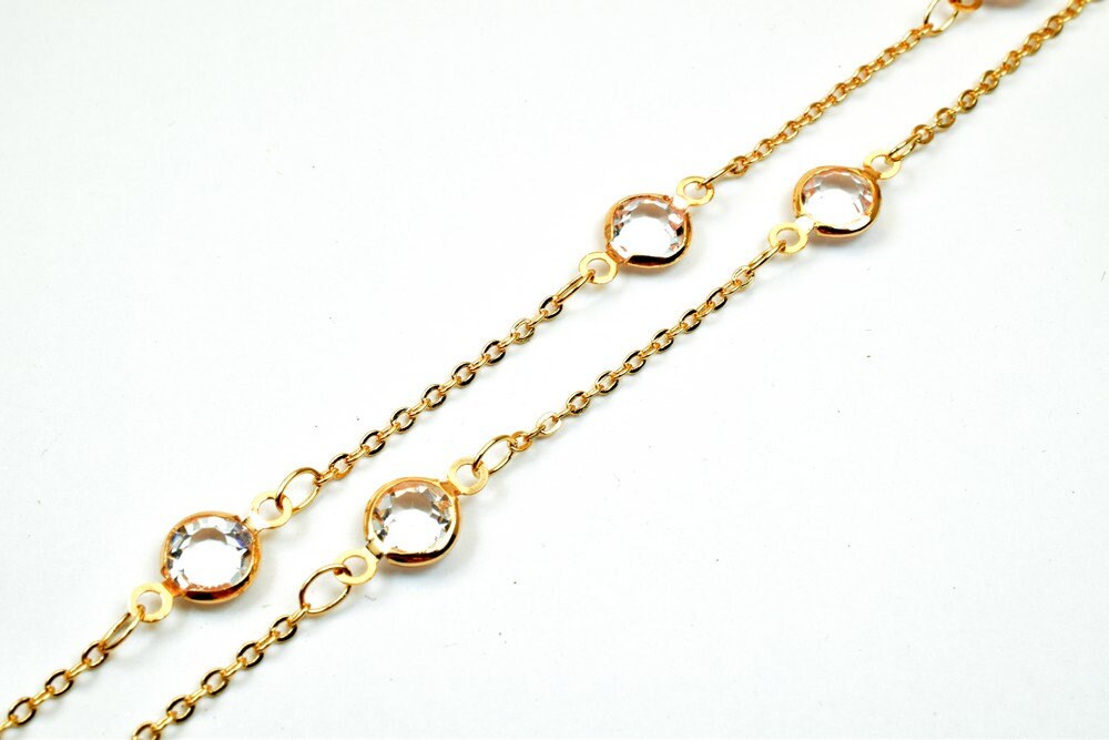 18K Pinky Gold Filled EP Chain Rhinestone Width 7mm Thickness 3mm Gold-Filled findings for Gold Filled Jewelry Making Sold by Foot PGF29