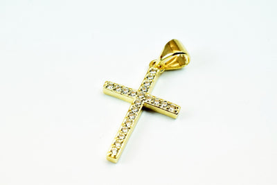 Cross Rhinestone Charm Pendant 14K as Gold Filled* Size 21x13.5mm Micro Pave Beads Charm with Clear CZ Cubic Zirconia GFM26A