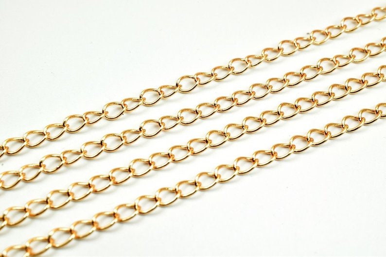 3 Foots 18K Pinky Gold Filled Chain Cable Link Chain Width 3mm Thickness 1mm Gold-Filled finding for Gold Filled Jewelry Making PGF26 - BeadsFindingDepot