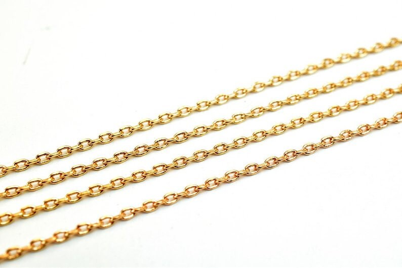 18K Pinky Gold Filled Cable Chain Link Chain personalize necklace 3 feet  Width 1mm Thickness 0.5mm Gold-Filled finding for Jewelry Making - BeadsFindingDepot