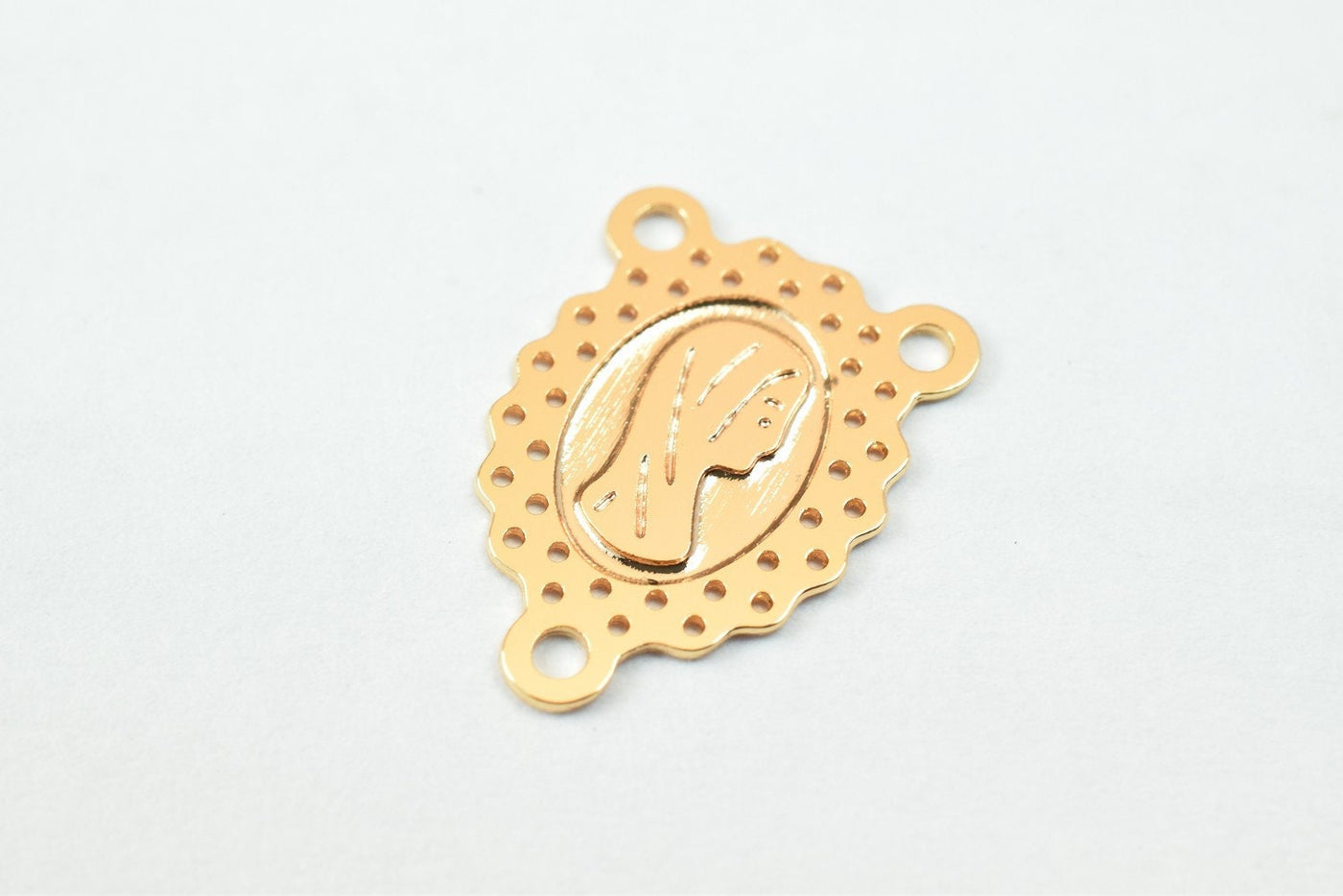 6PC Dainty Thin 18K Pinky Gold Filled Filigree Saint Mary Center Of Rossery Connector Size 15x10mm Thickness 0.25mm For Jewelry Making DGF12
