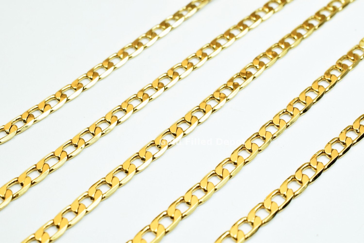 3 Feet 18K Gold Filled Chain Cuban Link Chain, Cable Chain Width 3mm Thickness 0.5mm Gold Filled Finding Chain For Jewelry Making GFC044 - BeadsFindingDepot