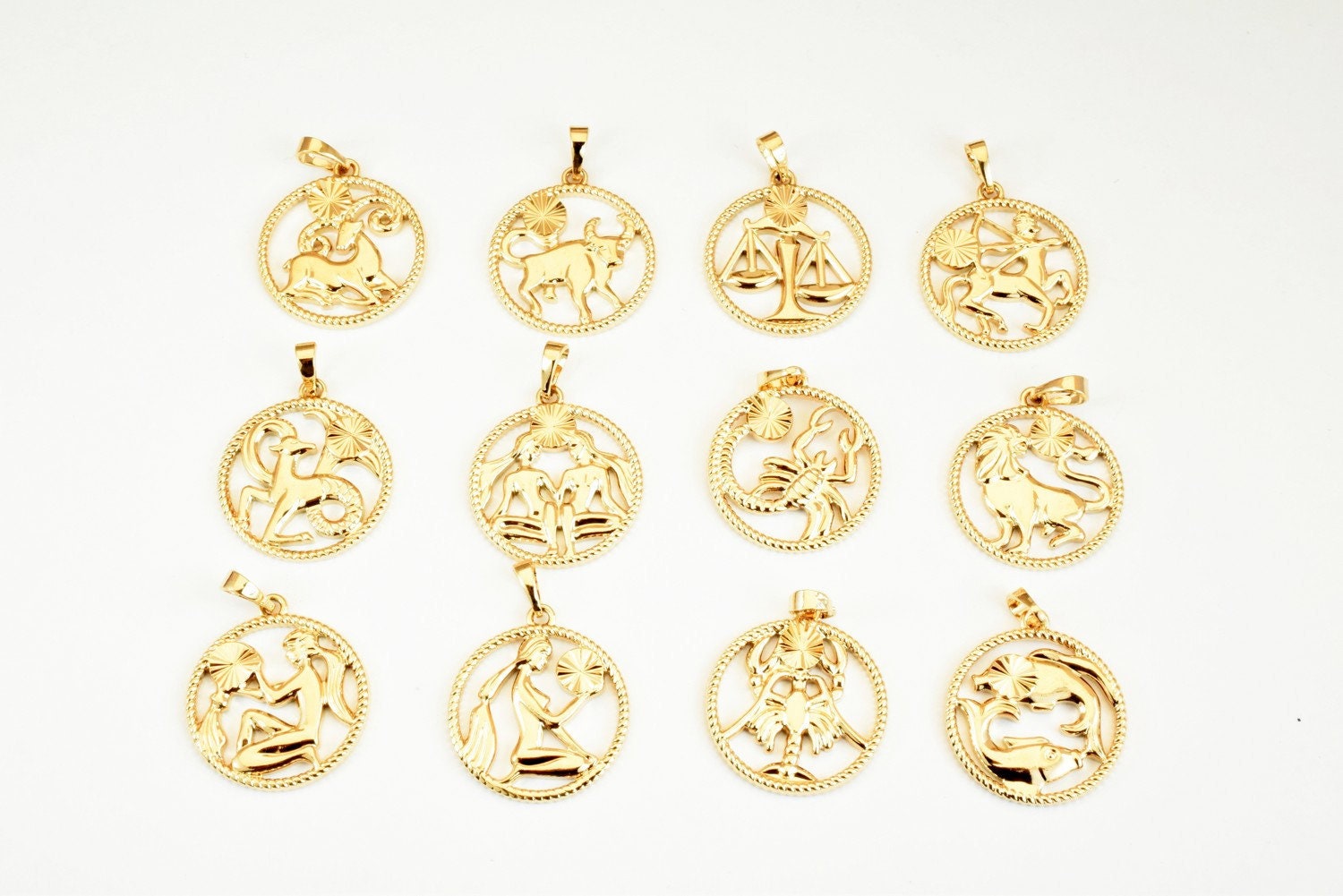 Zodiac Charm Pendants Horoscope Charms Horoscope Pendant Pinky Gold Filled Size 23x20mm Zodiac Coin Constellation Charm For Jewelry Making