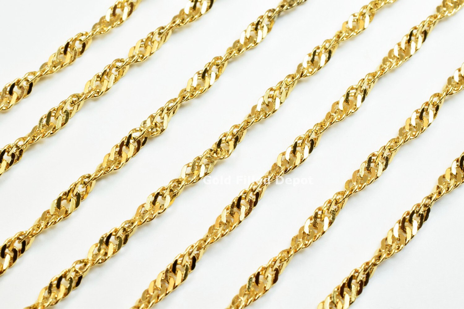 3 Foot 18K Gold Filled Flat Twist Snake Chain Size 2.8mm Gold Filled Findings Chain For Jewelry Making GFC009 - BeadsFindingDepot