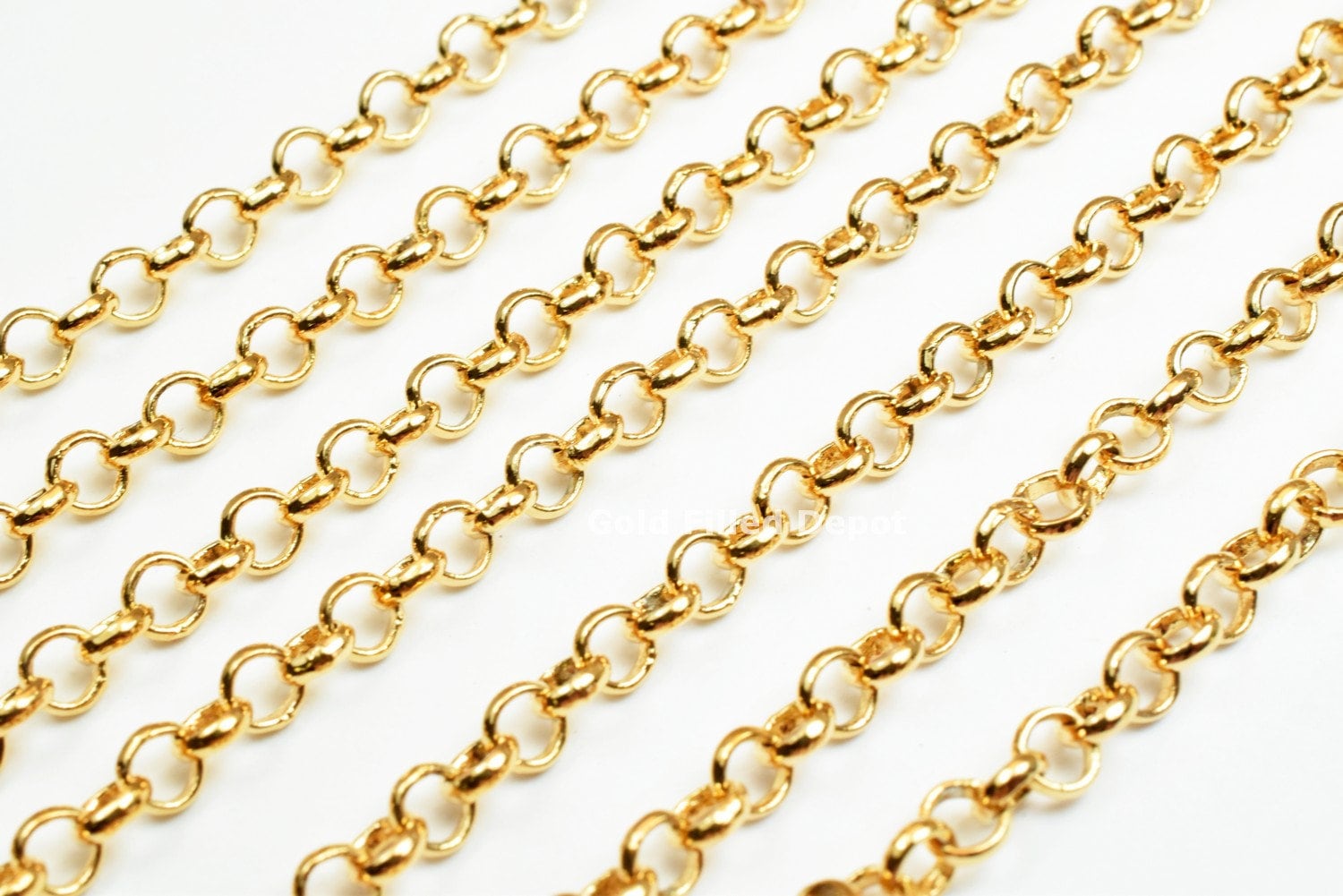 18K Gold Filled Rolo Cable Link Chain personalize necklace 3 feet Width 3.5mm Thickness 1mm findings for Jewelry Supplies GFC007 wholesale - BeadsFindingDepot