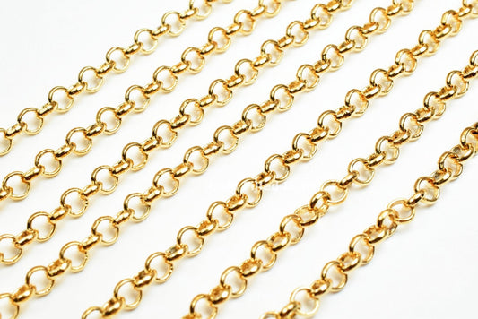 18K Gold Filled Rolo Cable Link Chain personalize necklace 3 feet Width 3.5mm Thickness 1mm findings for Jewelry Supplies GFC007 wholesale - BeadsFindingDepot