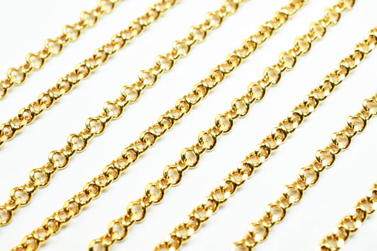 "Gold chain necklace close-up on white background"