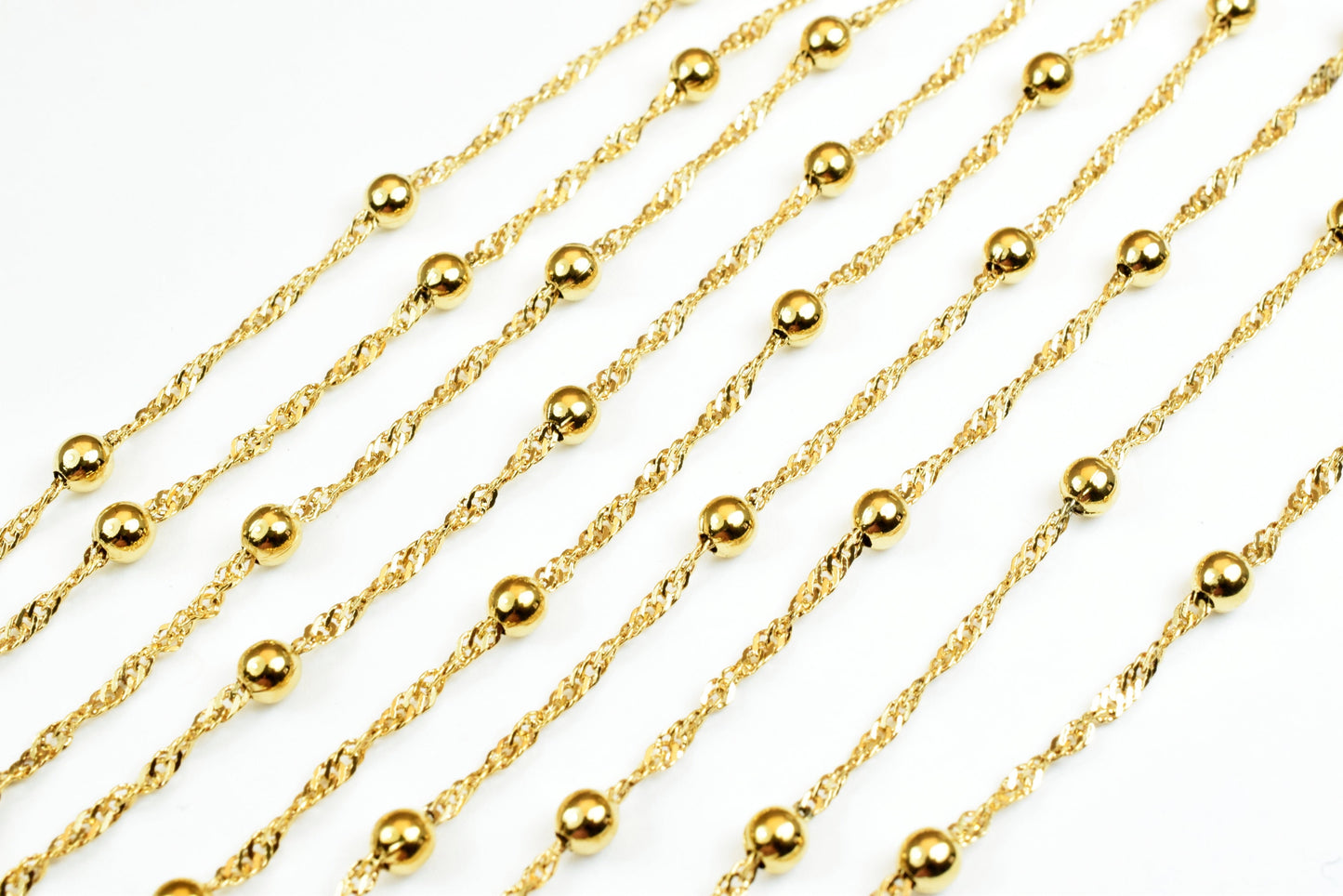 18K Gold Plated tarnish resistant Singapore Satellite Chain Ball Size 3.5mm Twisted Chain Size 2mm for Jewelry Making GFC049 Sold by Foot