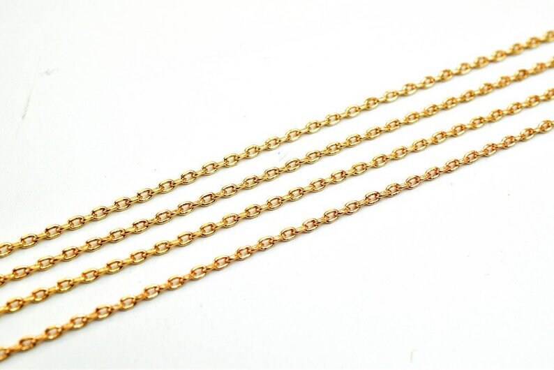 18K Pinky Gold Filled Cable Chain Link Chain personalize necklace 3 feet  Width 1mm Thickness 0.5mm Gold-Filled finding for Jewelry Making - BeadsFindingDepot