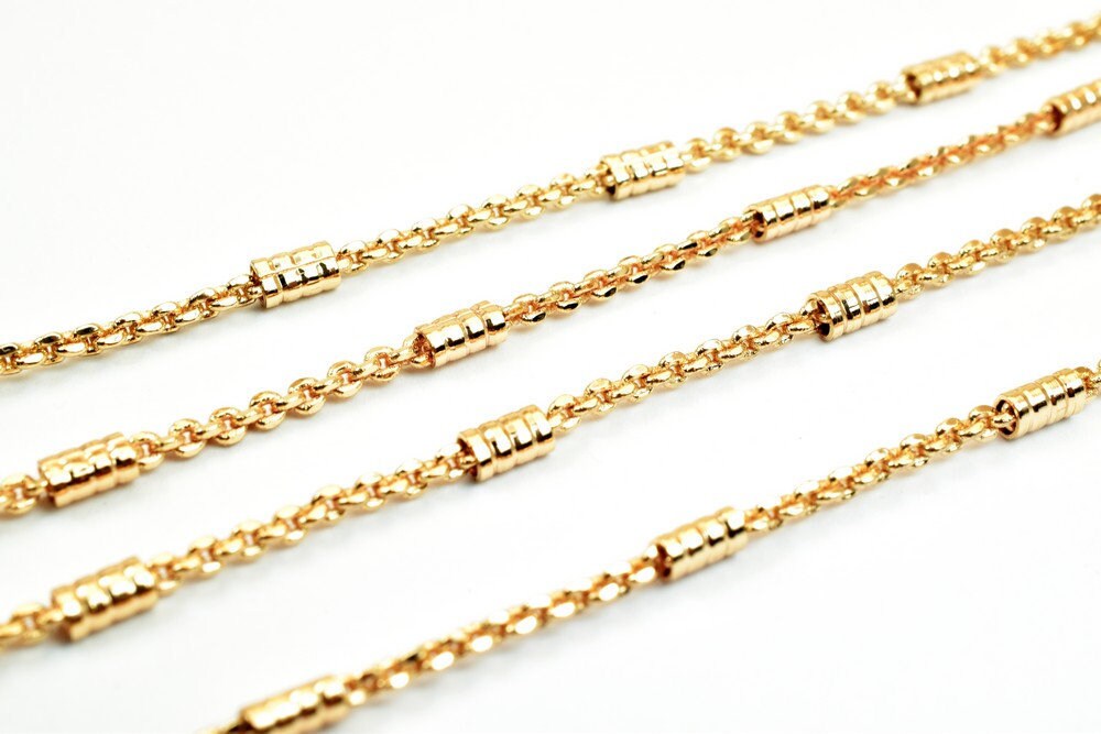 3 Feet 18K Pinky Gold Filled Bar Chain/Cable Chain Width 3mm Thickness 2mm, Gold Filled finding Chain For Jewelry Making PGF16 - BeadsFindingDepot