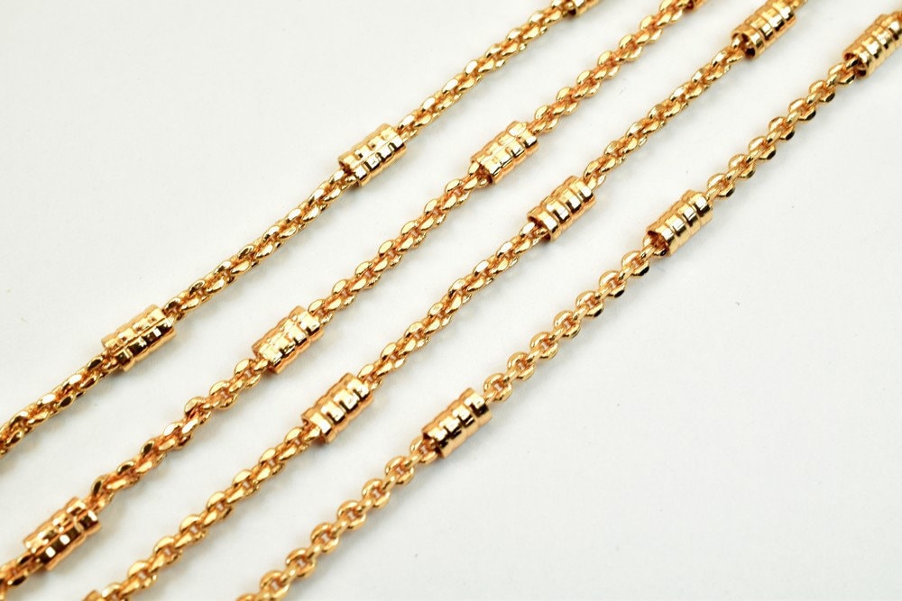 3 Feet 18K Pinky Gold Filled Bar Chain/Cable Chain Width 3mm Thickness 2mm, Gold Filled finding Chain For Jewelry Making PGF16 - BeadsFindingDepot