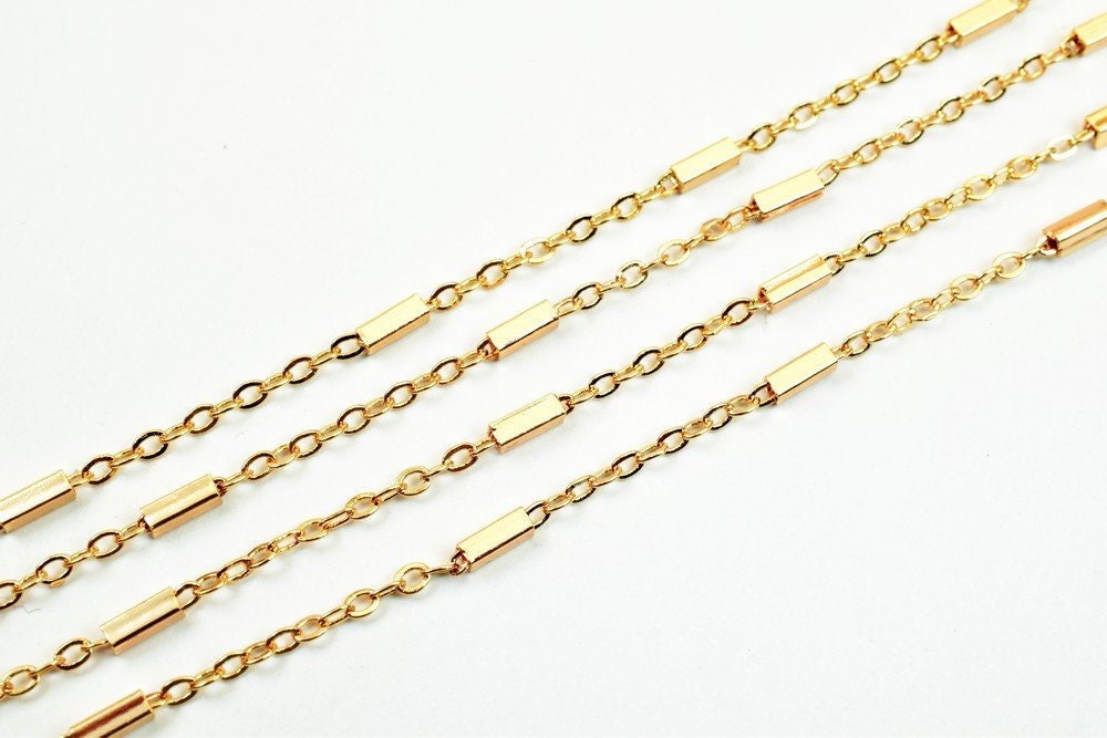 3 Feet 18K Gold Filled Bar Chain, Cable Chain Width 1mm Thickness 0.25mm Gold-Filled finding for Gold Filled Jewelry Making PGF08 - BeadsFindingDepot