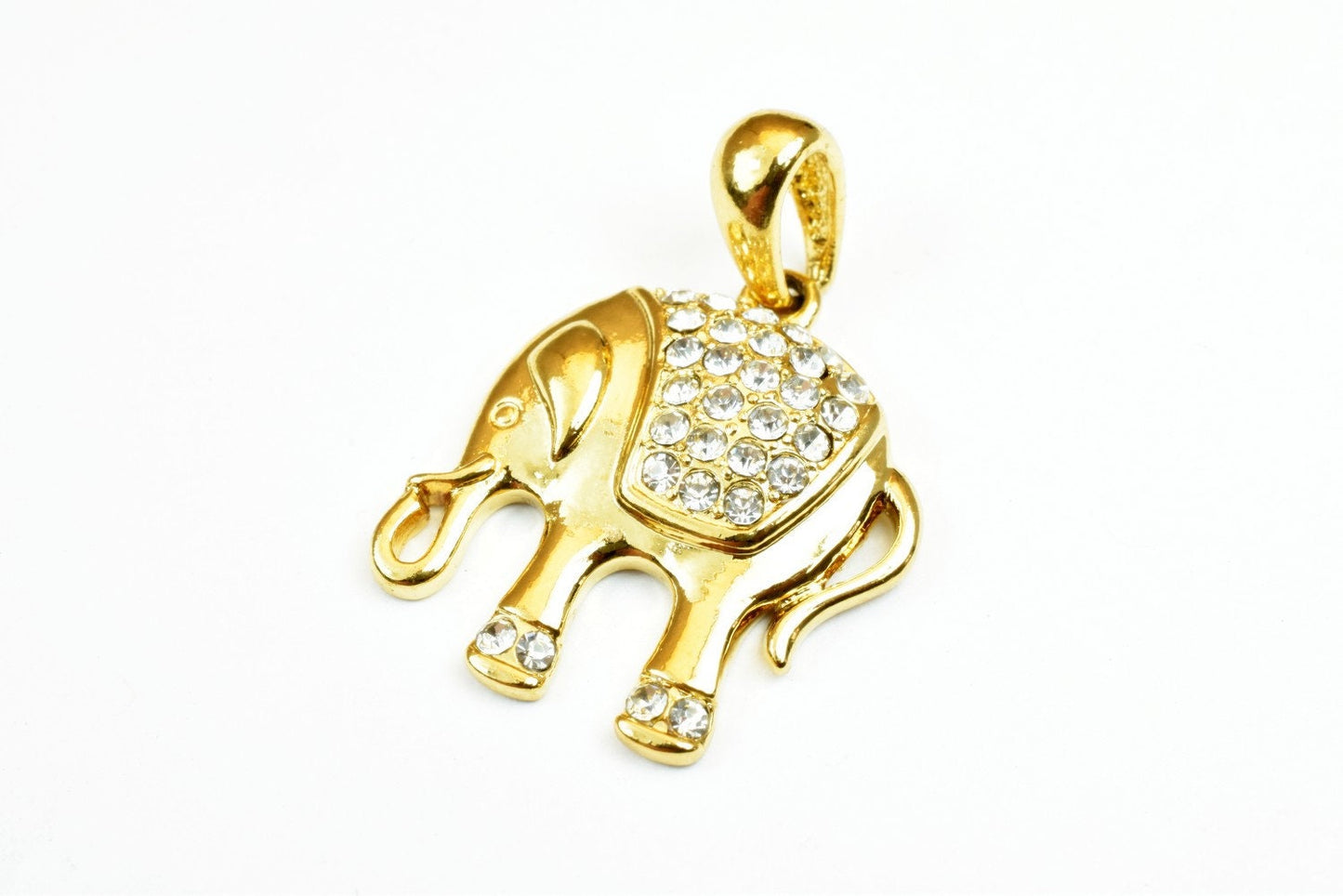 18K as Gold Filled* Elephant Pendant Charm Size 28x23.5mm With CZ Cubic Zirconia Stone as Gold Filled* Pendant For Jewelry Making GP138