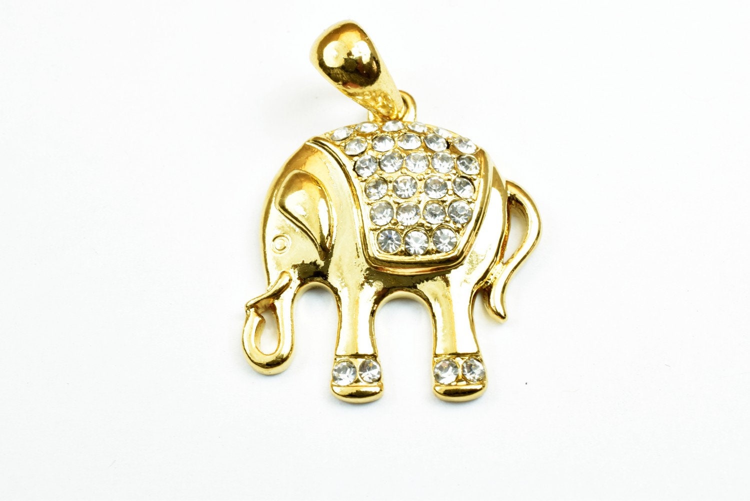 18K as Gold Filled* Elephant Pendant Charm Size 28x23.5mm With CZ Cubic Zirconia Stone as Gold Filled* Pendant For Jewelry Making GP138