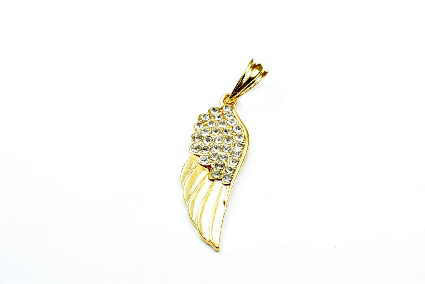 18K as Gold Filled tarnish resistant Rhinestone Wing Charm Pendant Size 38x13mm Charm with Clear CZ Cubic Zirconia For Jewelry Making GP139