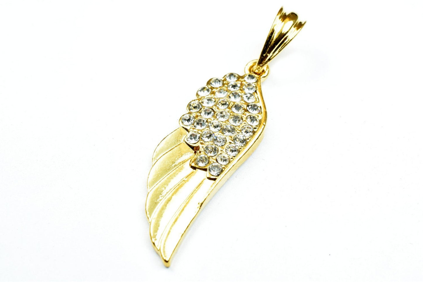 18K as Gold Filled tarnish resistant Rhinestone Wing Charm Pendant Size 38x13mm Charm with Clear CZ Cubic Zirconia For Jewelry Making GP139