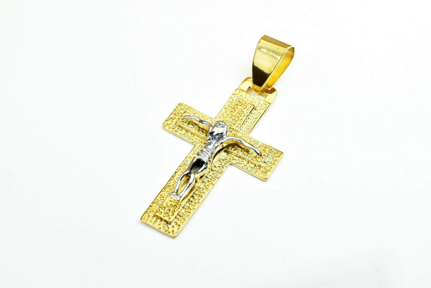 18K as Gold Filled* Cross Pendant Charm With White as Gold Filled* Jesus Size 43x26mm Christian Religious Cross For Jewelry Making