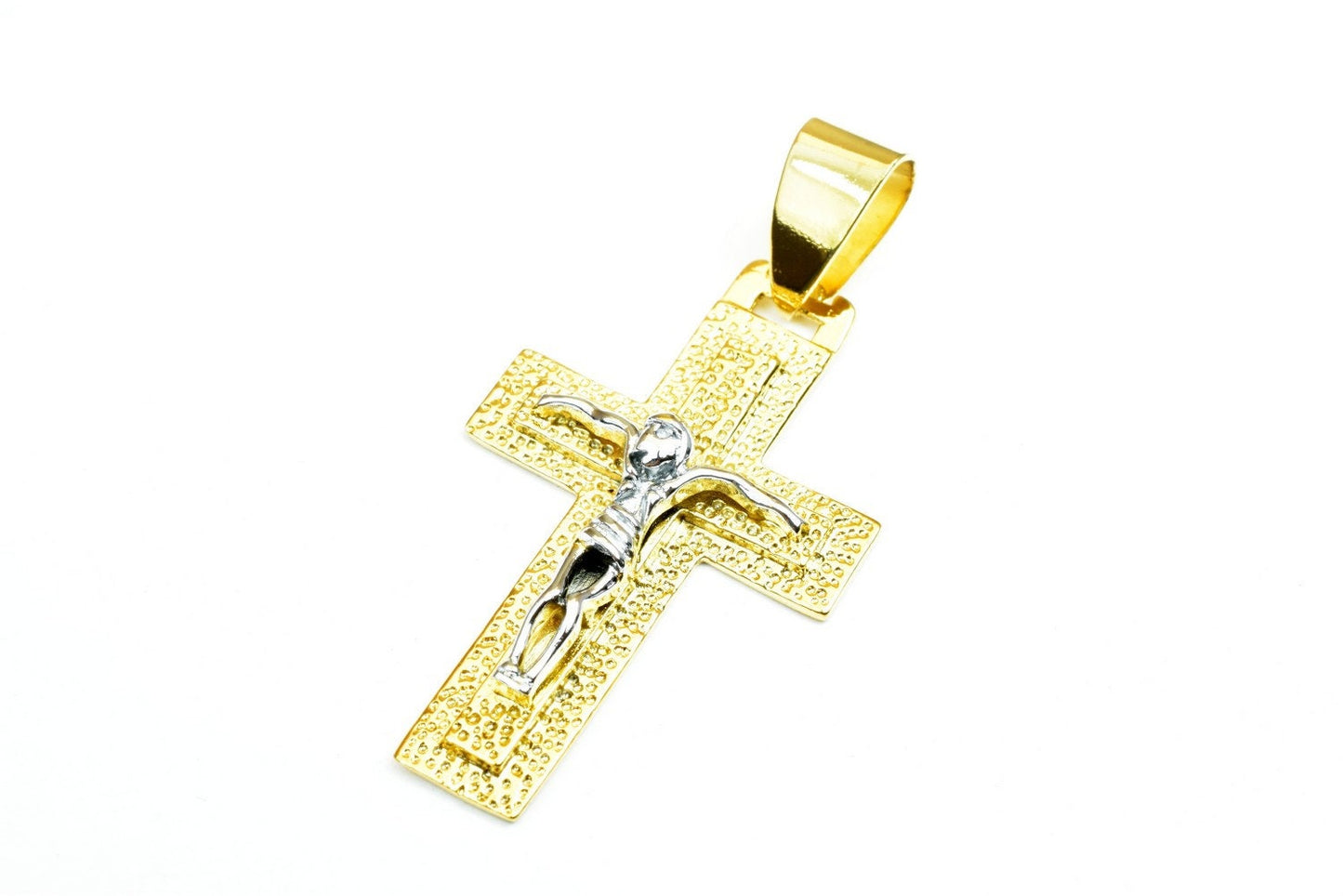 18K as Gold Filled* Cross Pendant Charm With White as Gold Filled* Jesus Size 43x26mm Christian Religious Cross For Jewelry Making