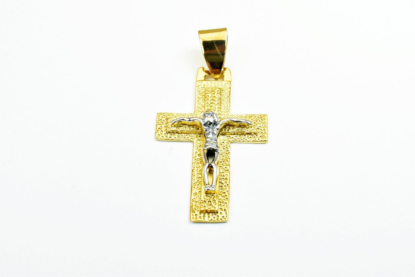 18K as Gold Filled* Cross Pendant Charm With White as Gold Filled* Jesus Size 43x26mm Christian Religious Cross For Jewelry Making