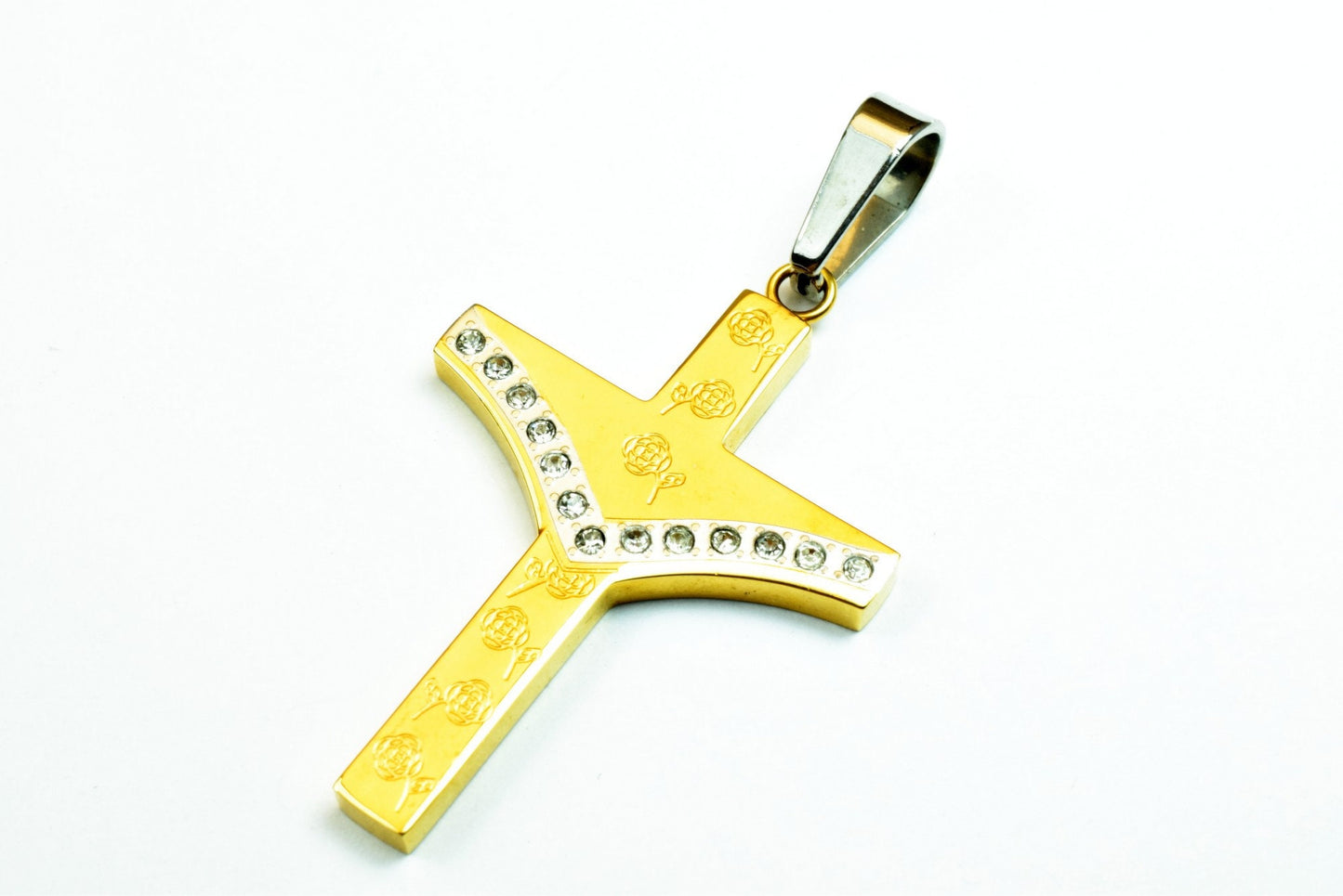 18K Gold Filled Cross Religious Pendant Stainless Steel Size 42x29mm Christian Religious, First Communion Baby Baptism For Jewelry Making