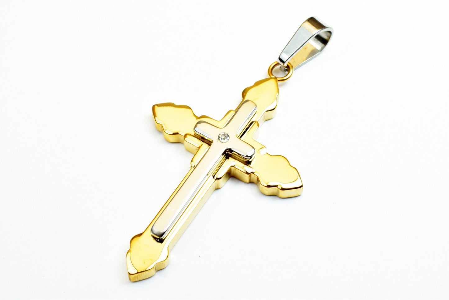18K Gold Filled Cross Religious Pendants Stainless Steel Size 52x32mm Christian Religious, First Communion Baby Baptism For Jewelry Making