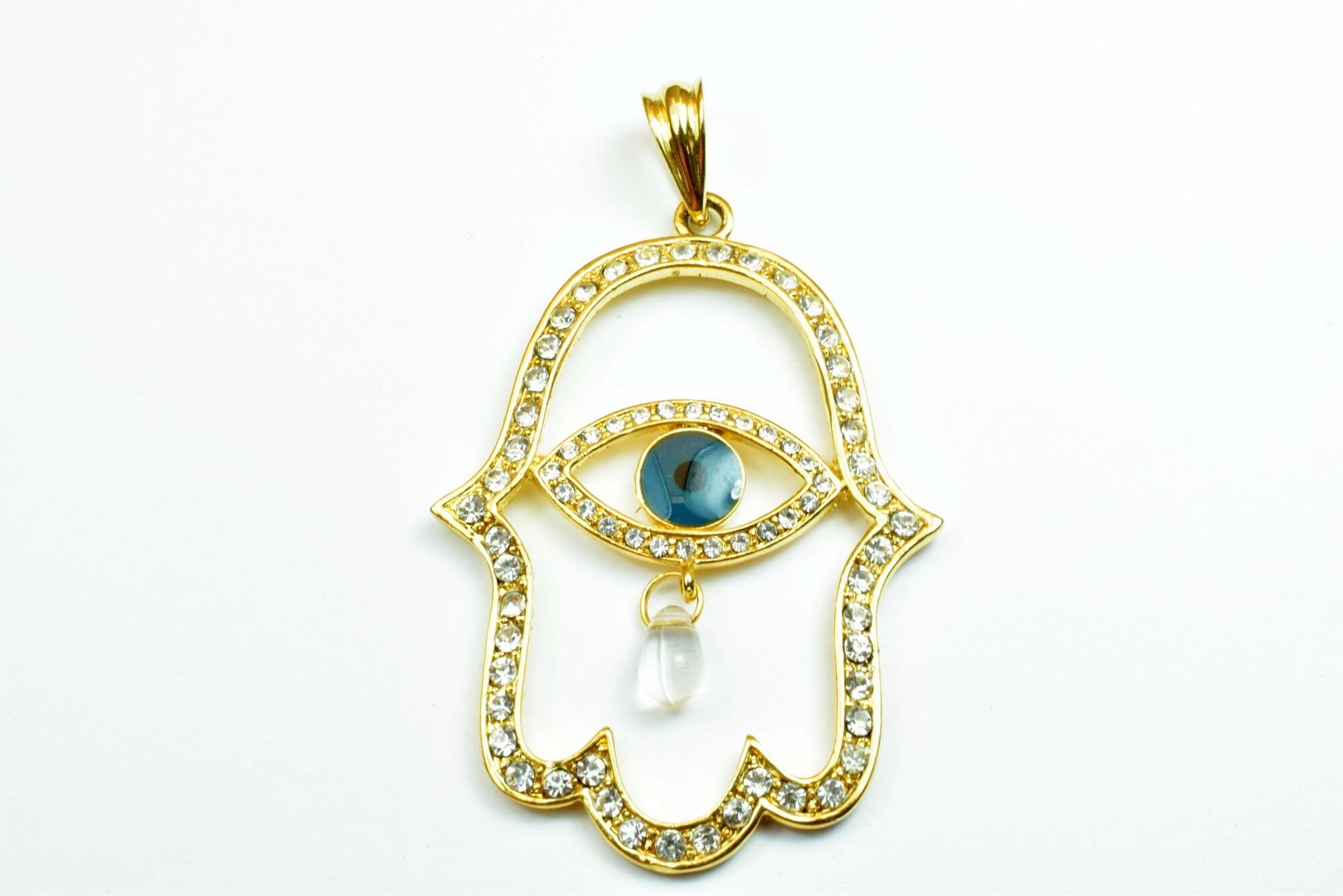 18K as as Gold Filled* tarnish resistant Hamsa Evil Eye Pendant Size 63x45mm With Rhinestone CZ Cubic Zirconia For Jewelry Making