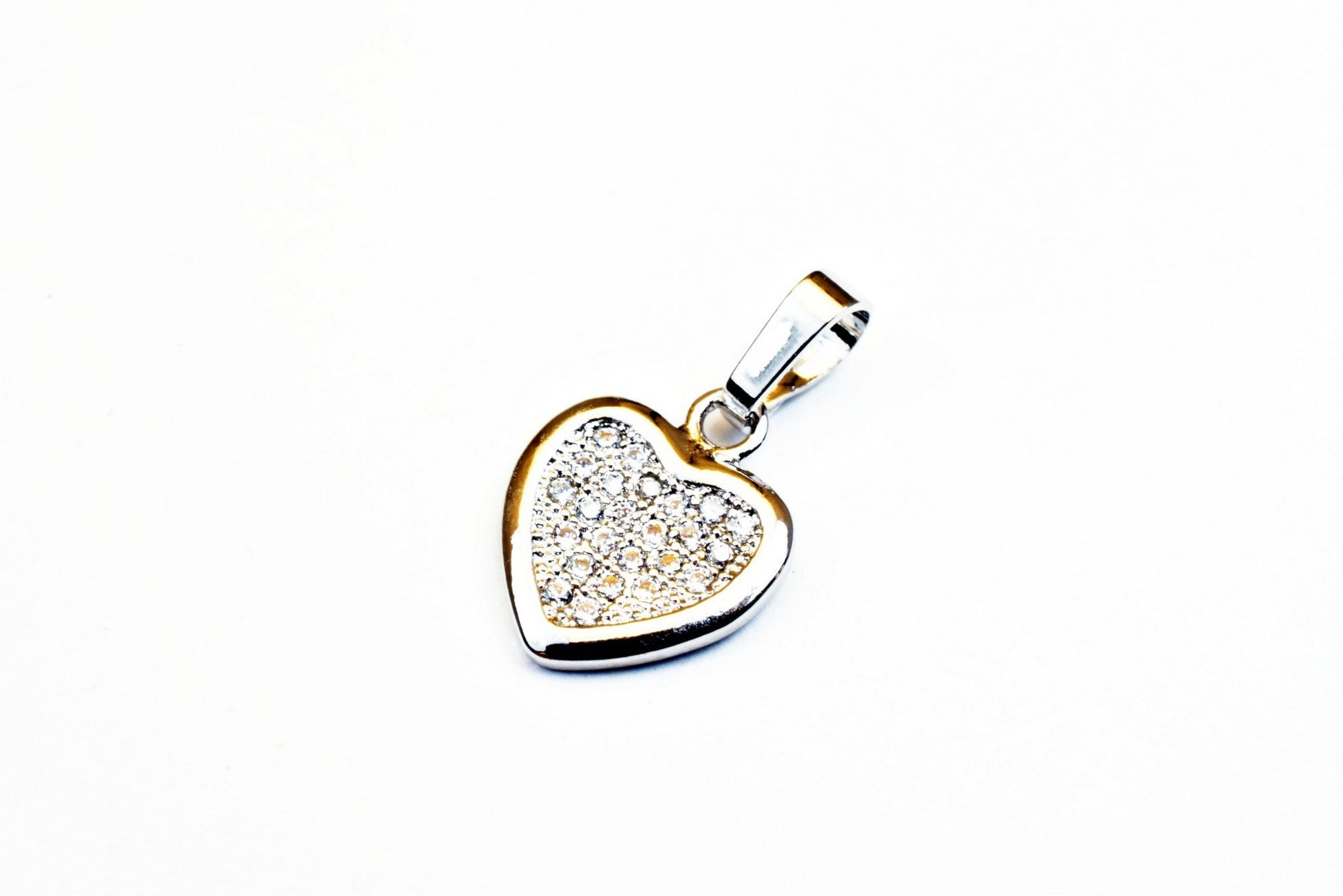 White Gold Filled Heart Charm Love Pendant Size 13x10mm, CZ Cubic Zirconia Rhinestone Crystal Pave Bling Bling Findings For Jewelry Making