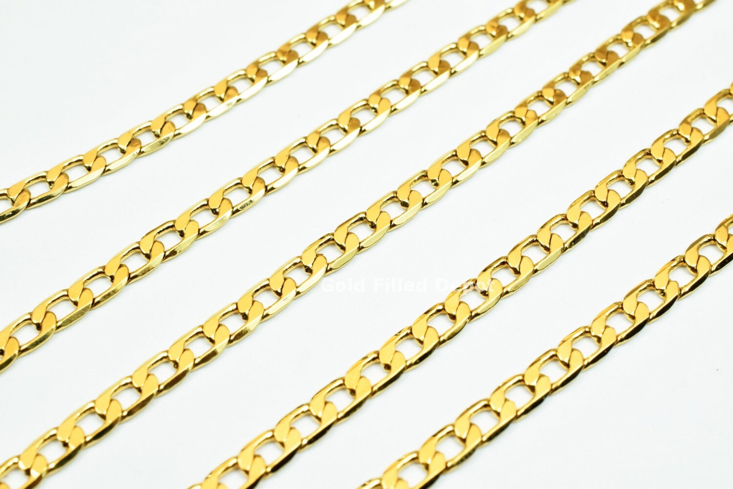 3 Feet 18K Gold Filled Chain Cuban Link Chain, Cable Chain Width 3mm Thickness 0.5mm Gold Filled Finding Chain For Jewelry Making GFC044 - BeadsFindingDepot