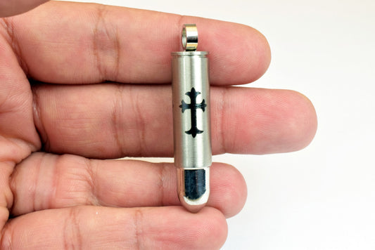 304 Stainless Steel Bullet Pendant Size 49x10mm With Black Cross For Jewelry Making