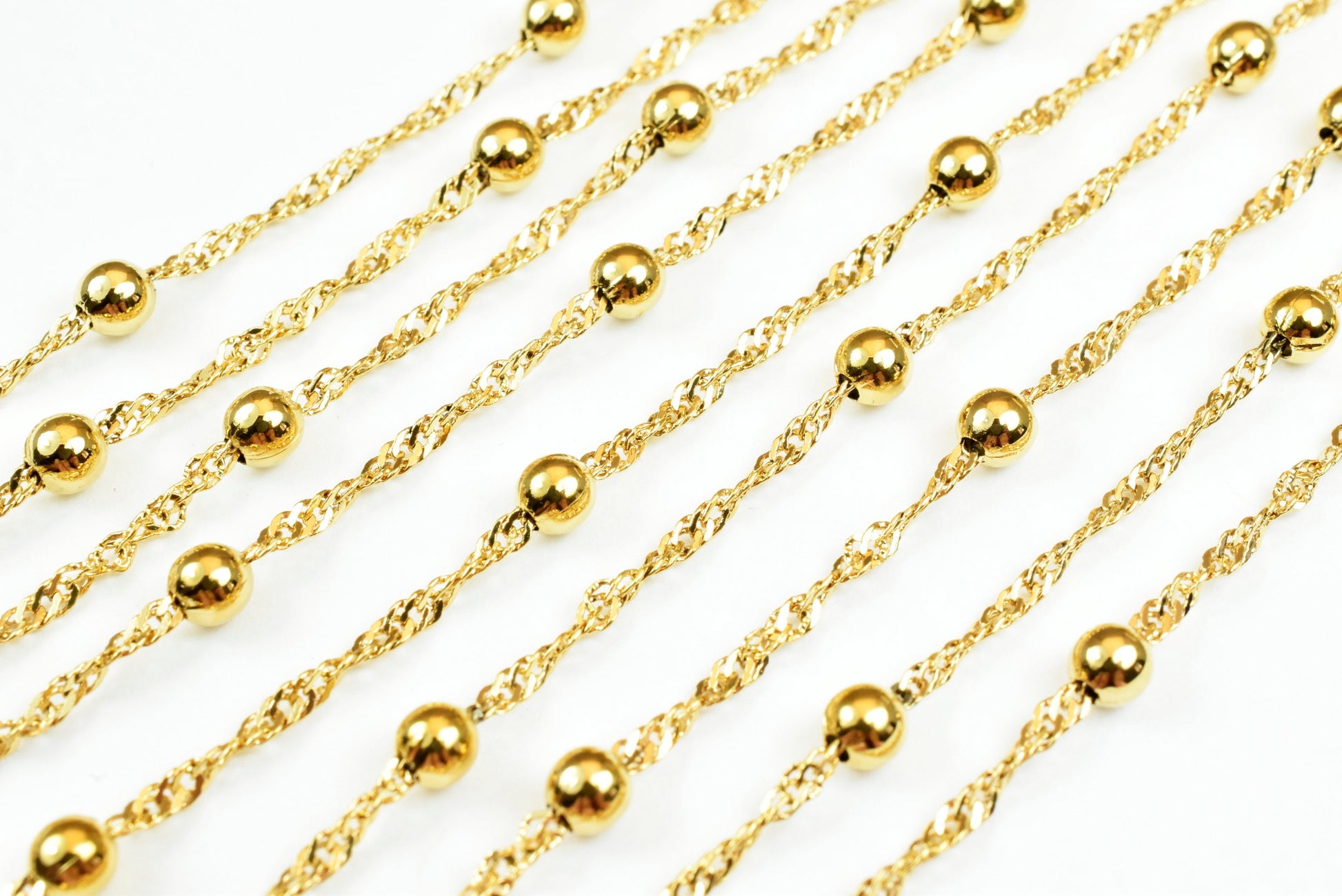 18K Gold Plated tarnish resistant Singapore Satellite Chain Ball Size 3.5mm Twisted Chain Size 2mm for Jewelry Making GFC049 Sold by Foot